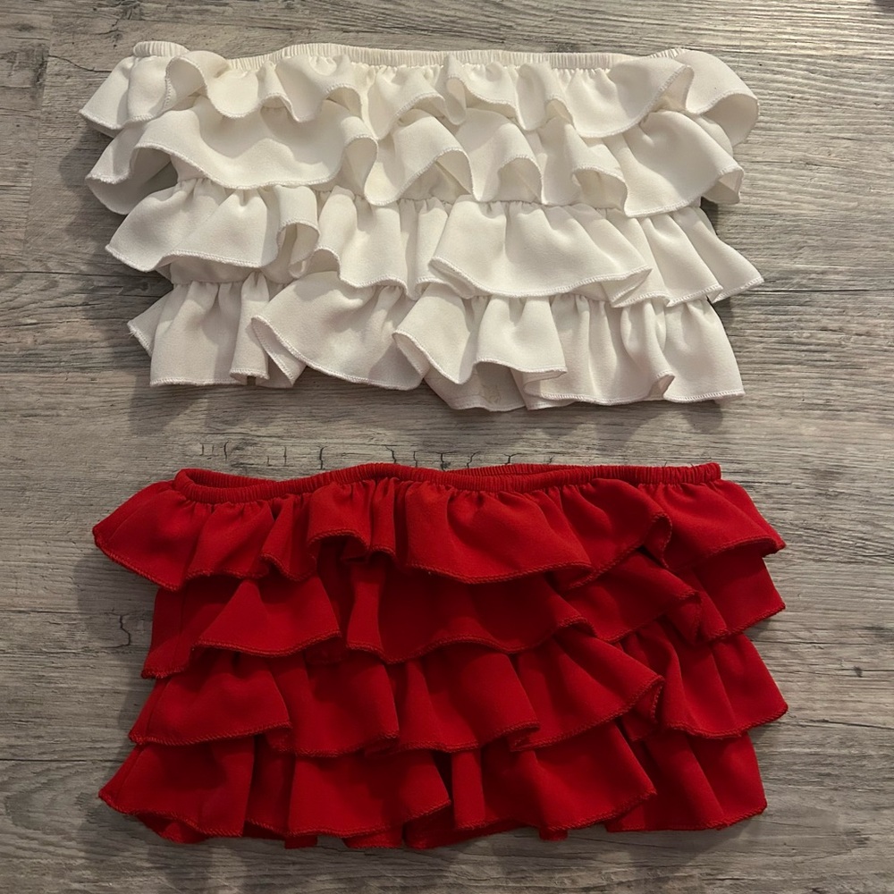 Shein ruffle crop tops set (white is xs and red is xxs)